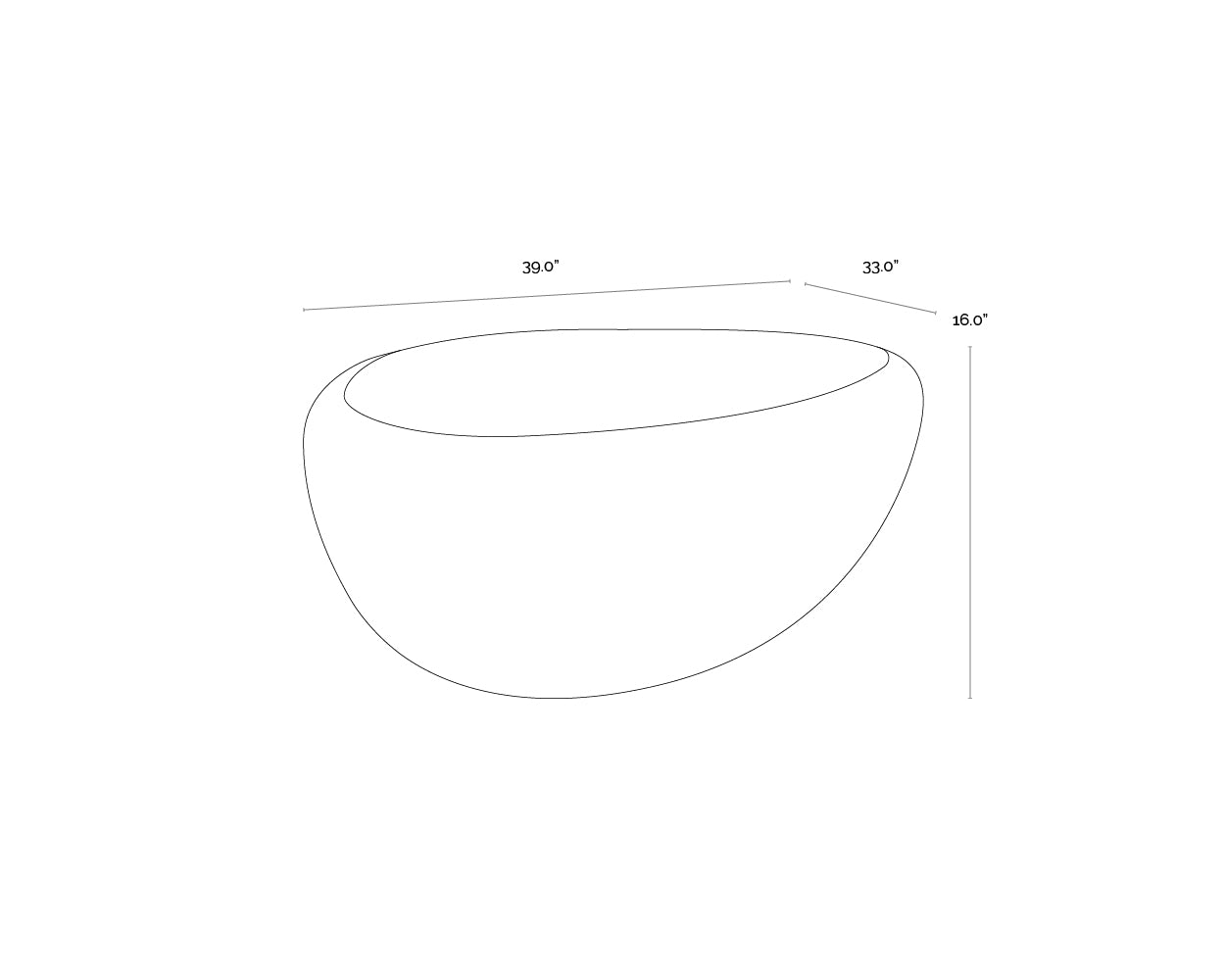 A wireframe image of the product with dimensions shown