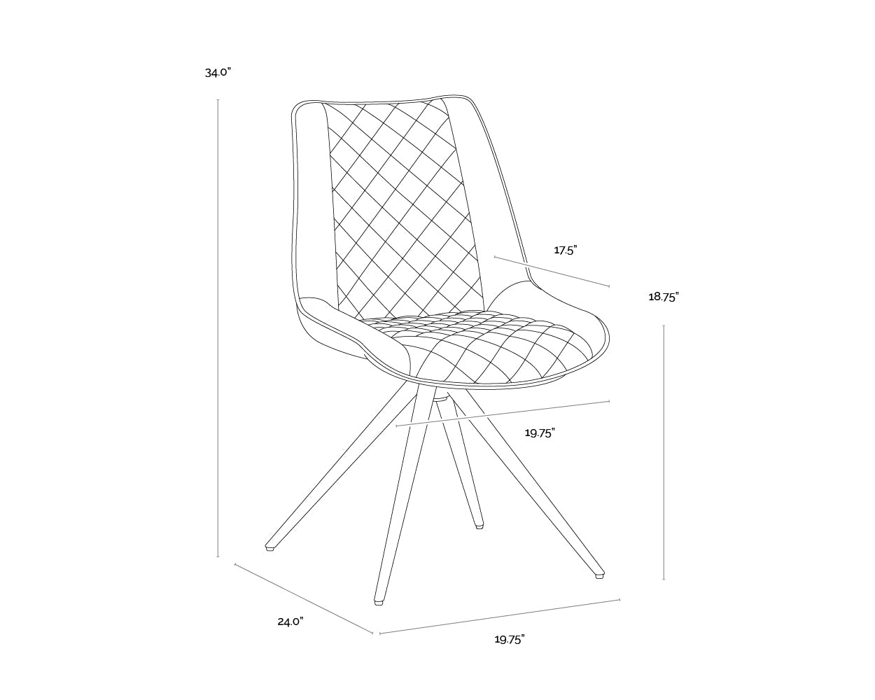 A wireframe image of the product with dimensions shown