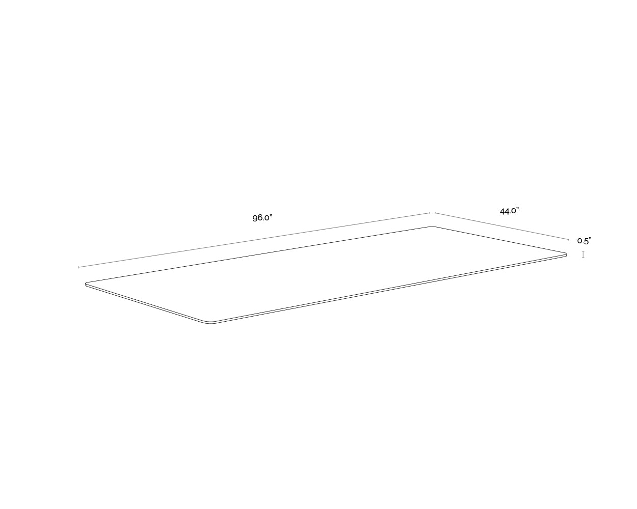 A wireframe image of the product with dimensions shown