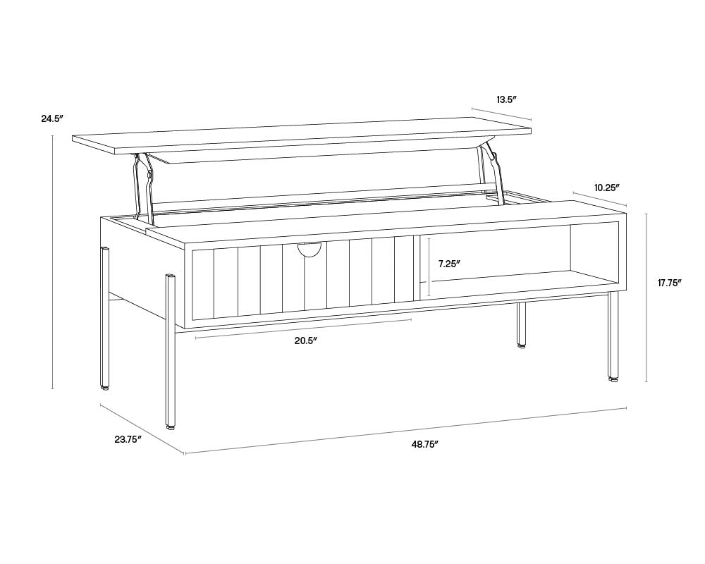 A wireframe image of the product with dimensions shown