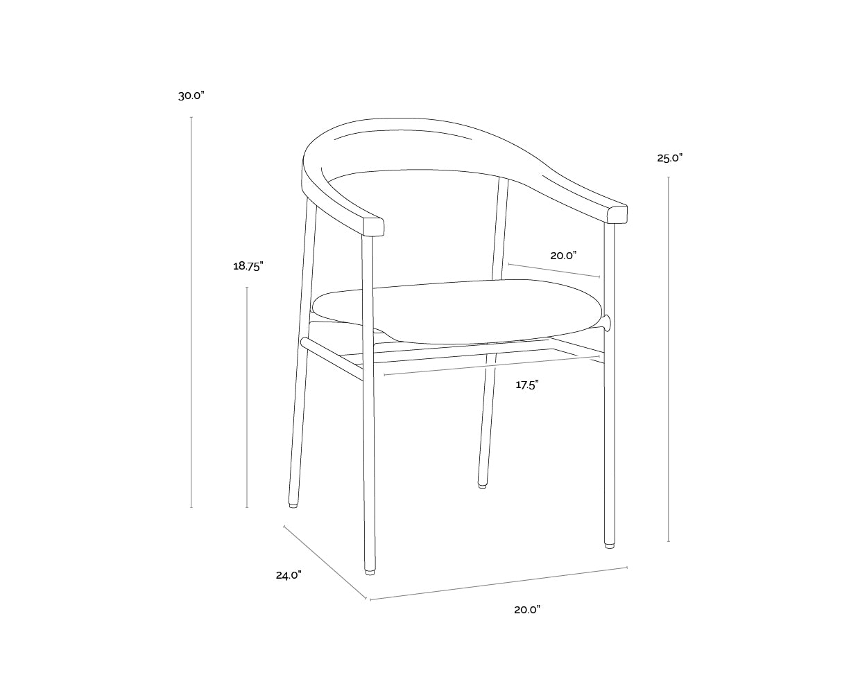 A wireframe image of the product with dimensions shown