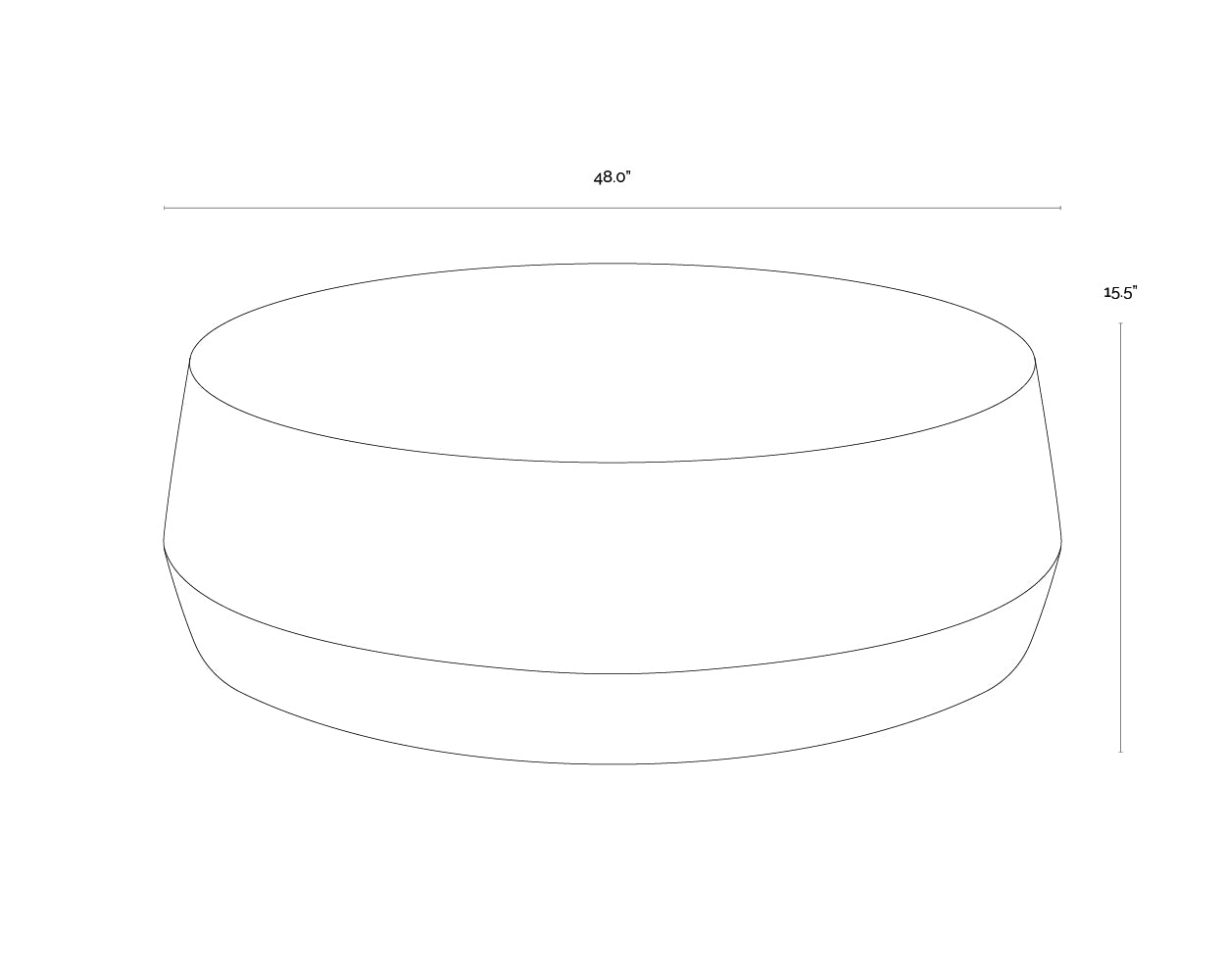 A wireframe image of the product with dimensions shown
