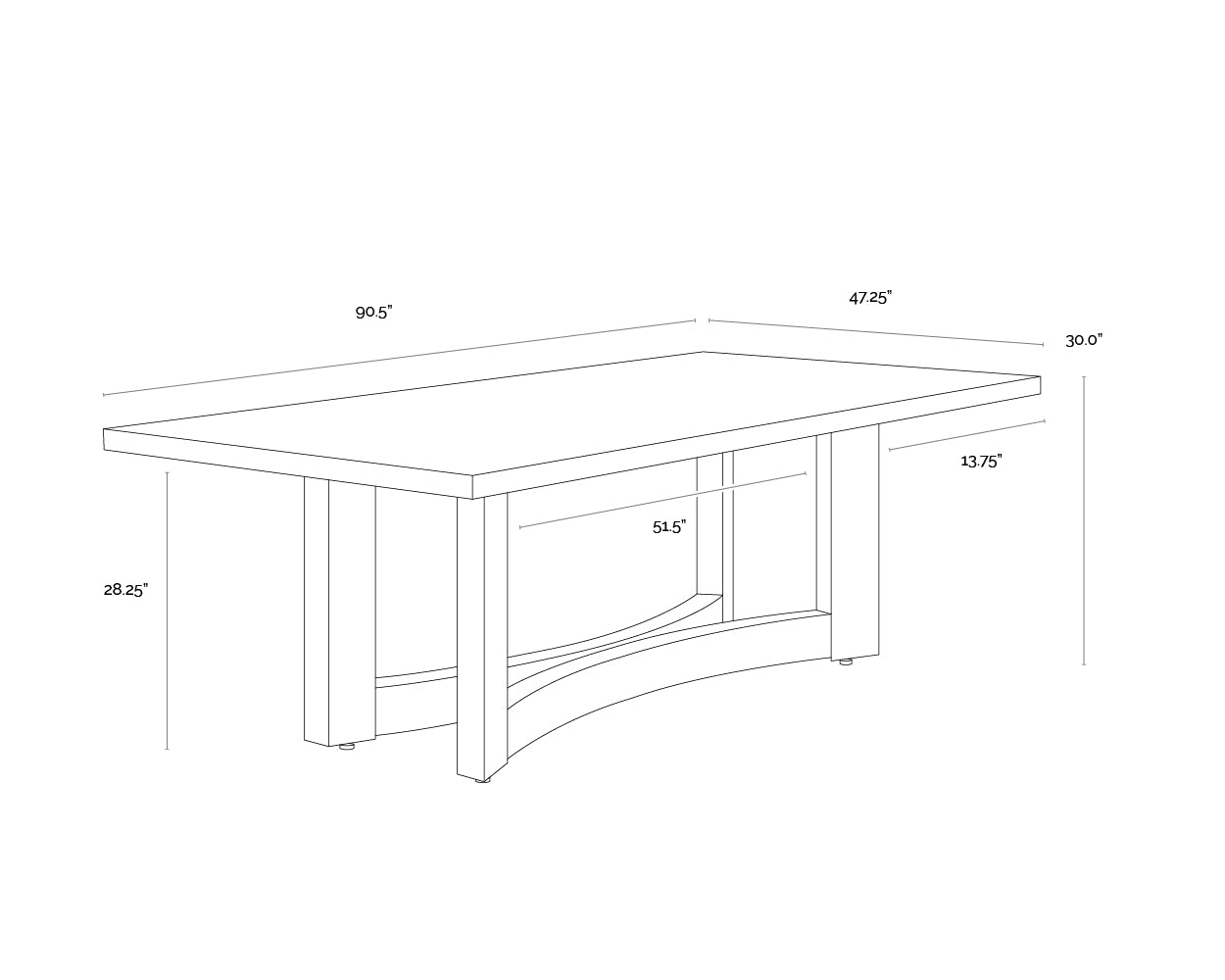 A wireframe image of the product with dimensions shown