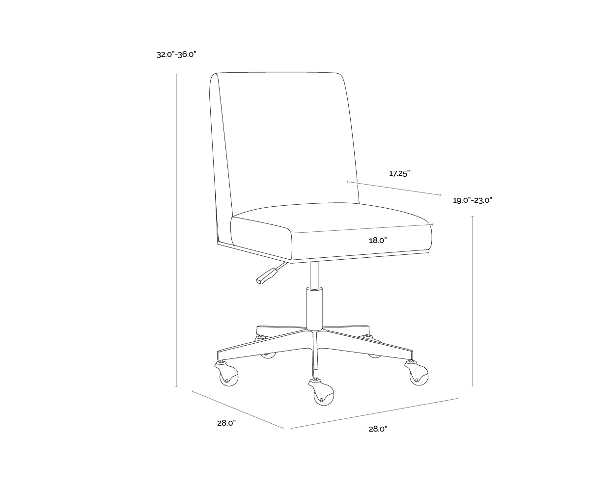 A wireframe image of the product with dimensions shown