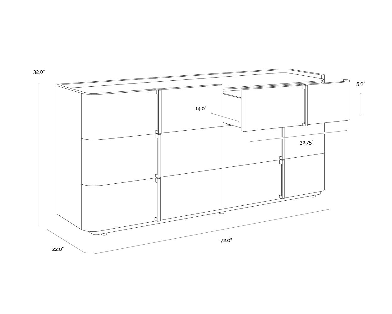 A wireframe image of the product with dimensions shown
