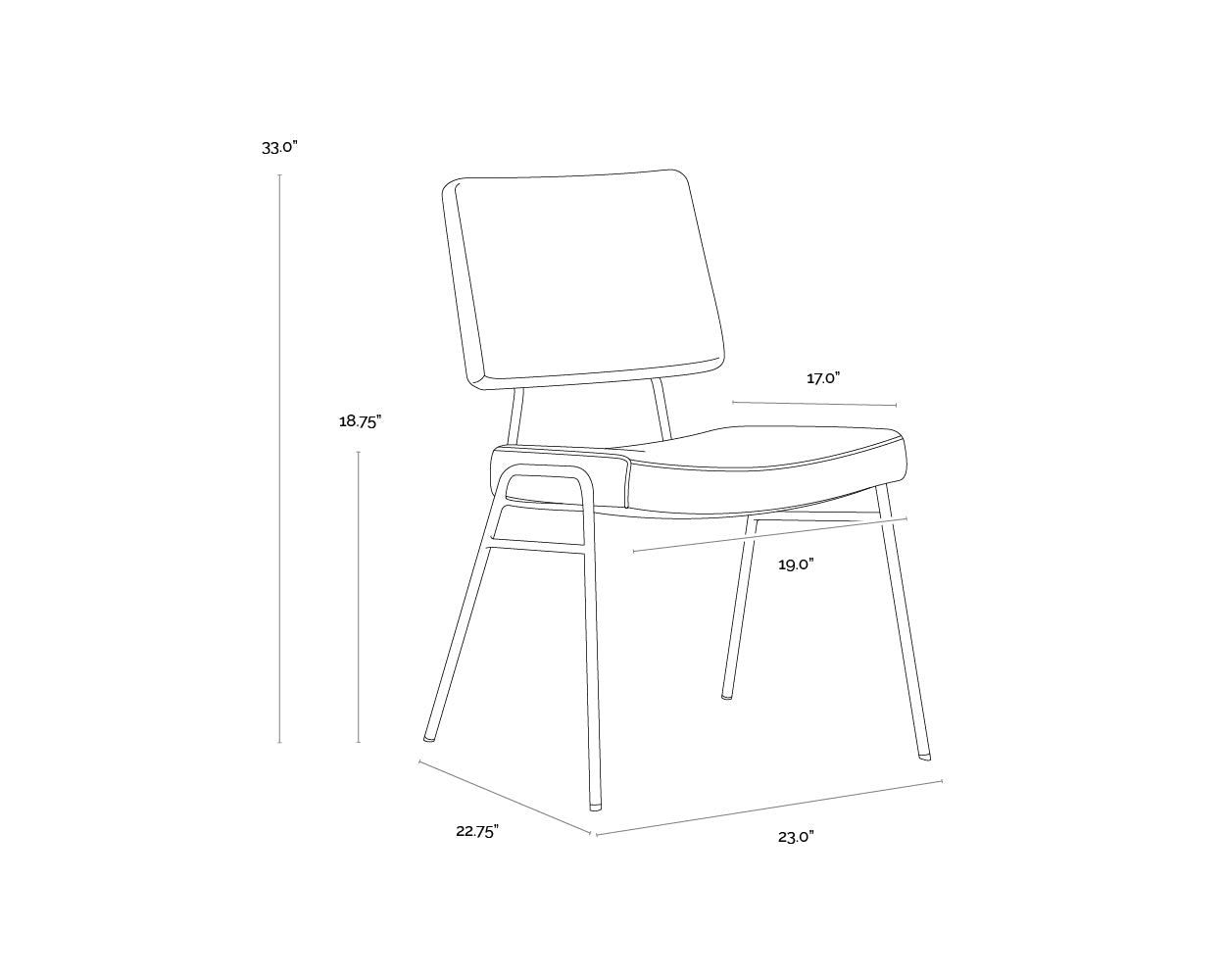 A wireframe image of the product with dimensions shown