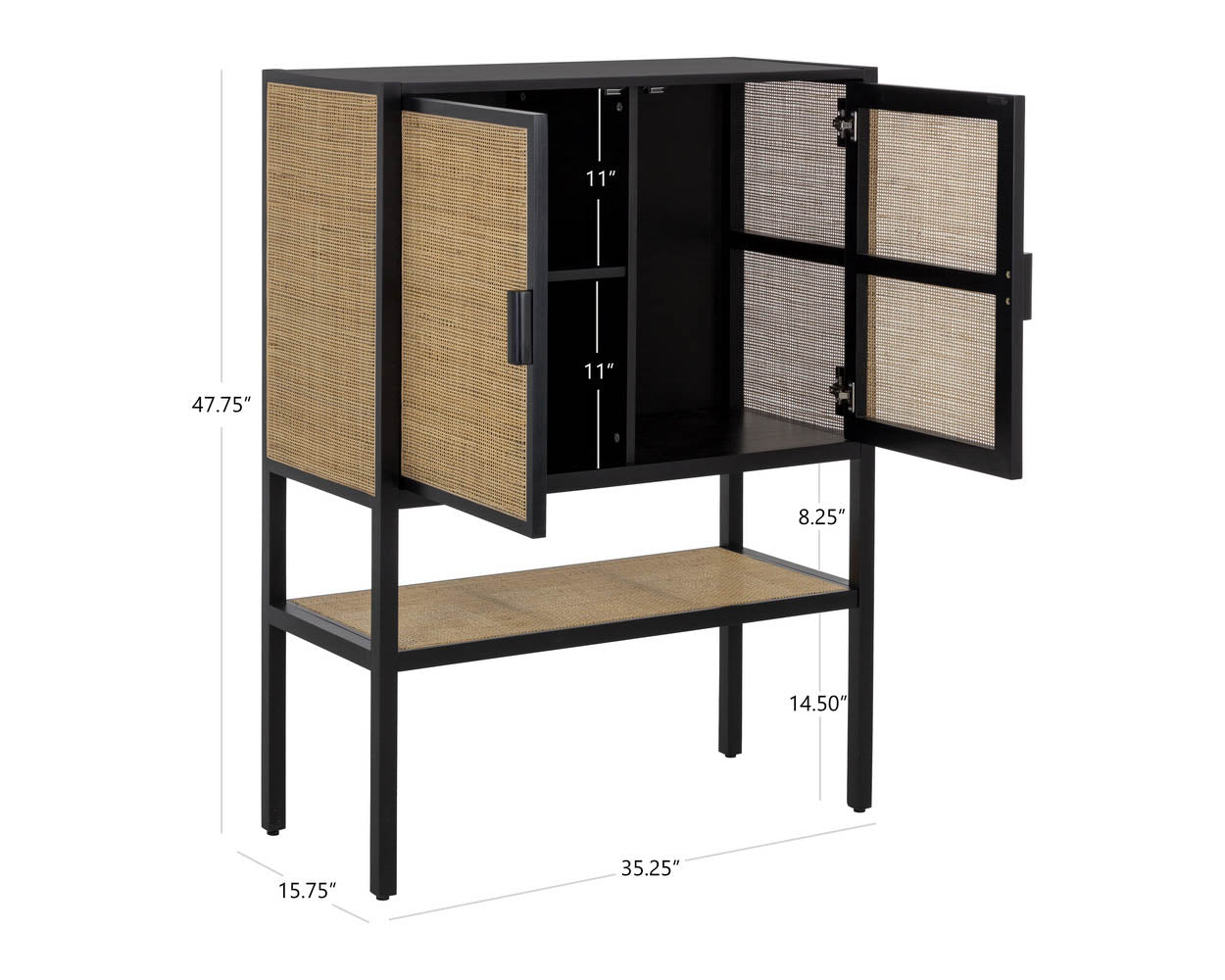 A wireframe image of the product with dimensions shown