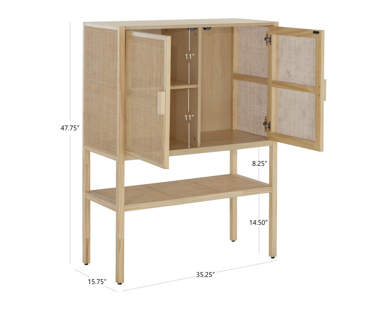 A wireframe image of the product with dimensions shown