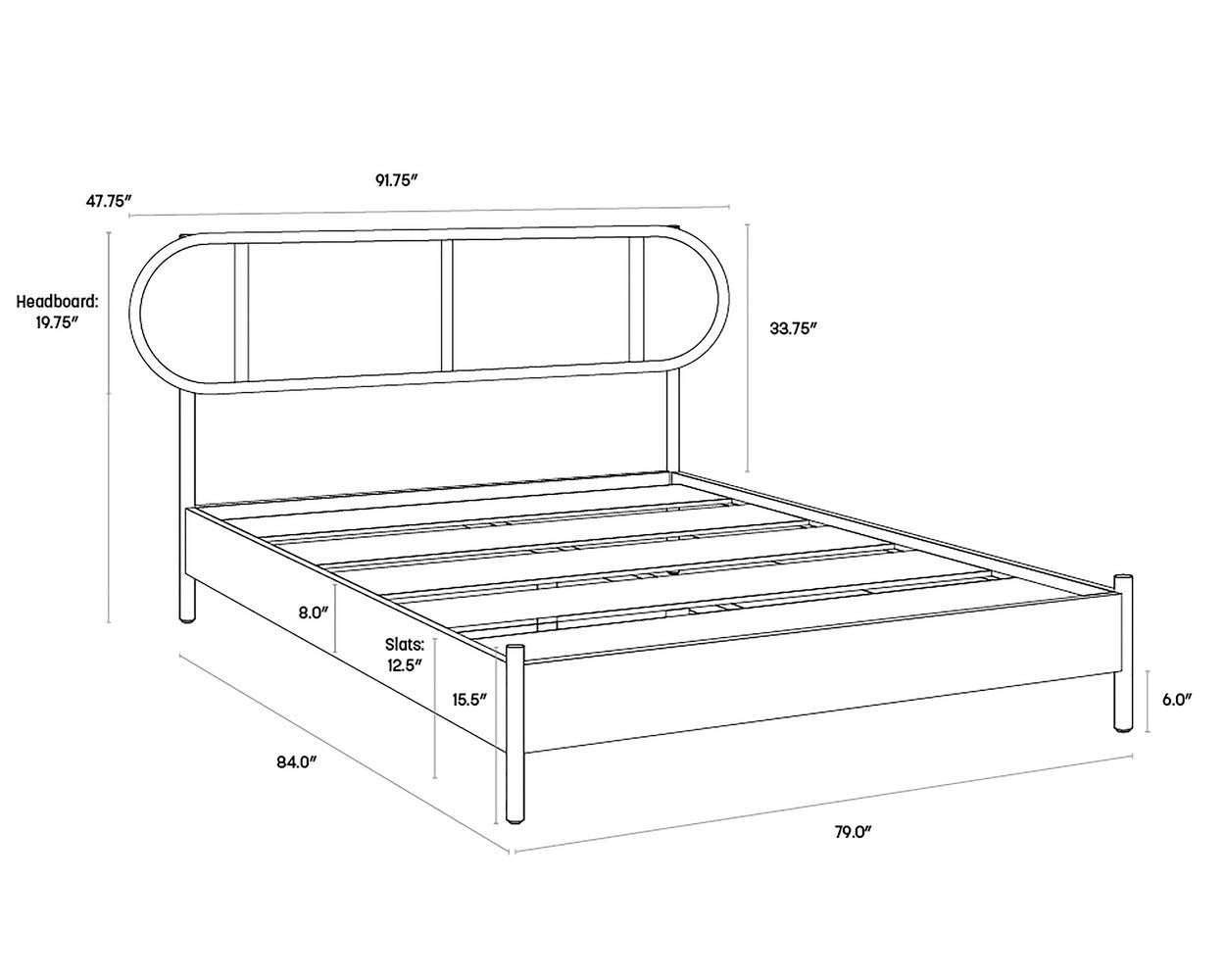 A wireframe image of the product with dimensions shown