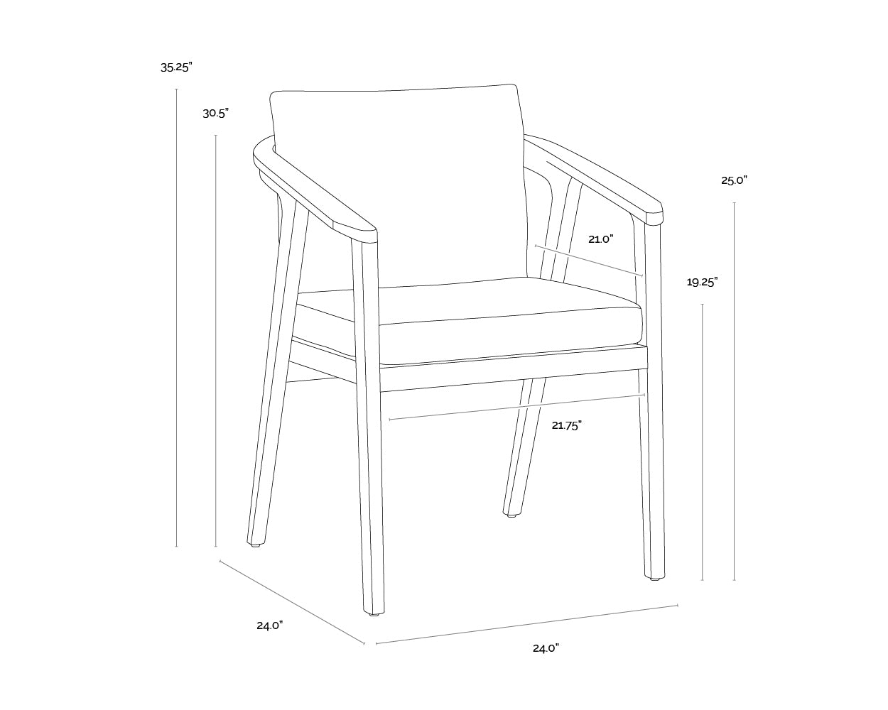 A wireframe image of the product with dimensions shown