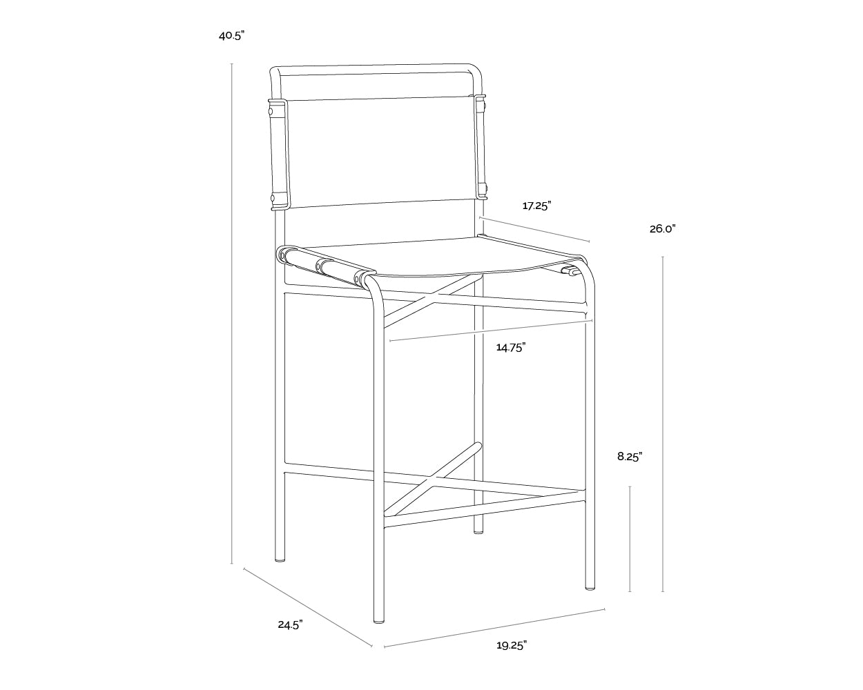 A wireframe image of the product with dimensions shown
