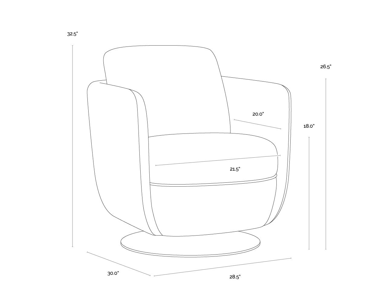 A wireframe image of the product with dimensions shown