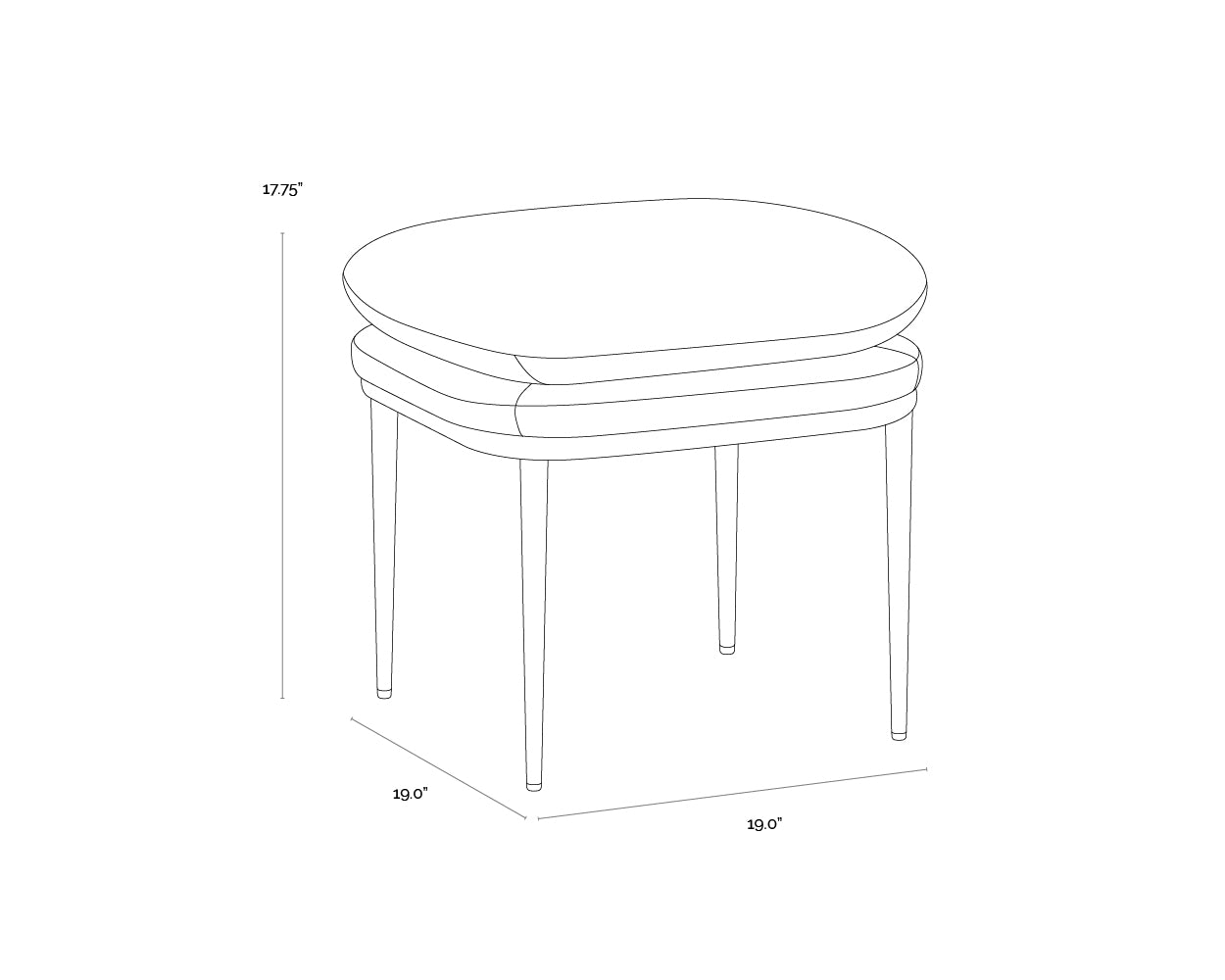 A wireframe image of the product with dimensions shown