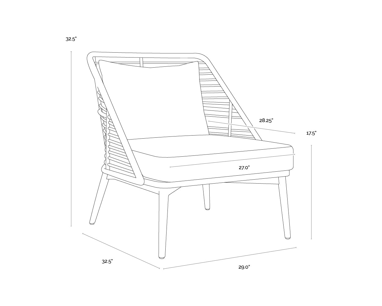 A wireframe image of the product with dimensions shown