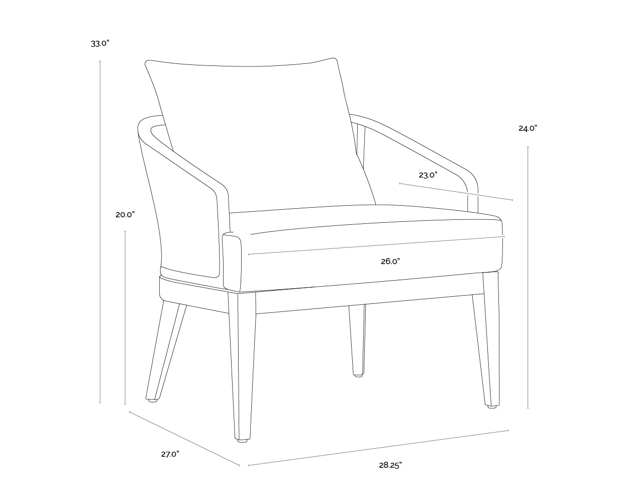A wireframe image of the product with dimensions shown