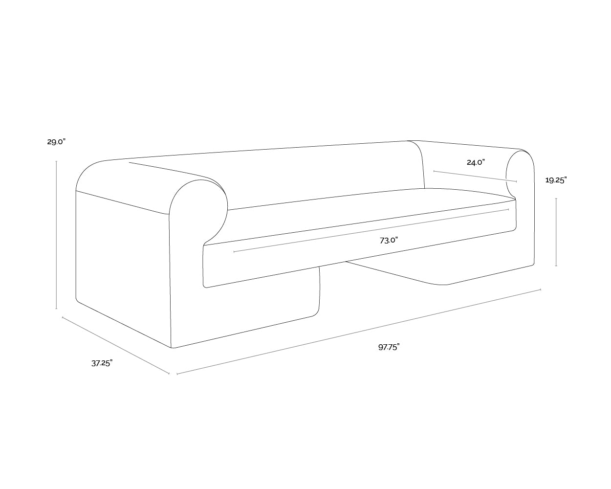 A wireframe image of the product with dimensions shown