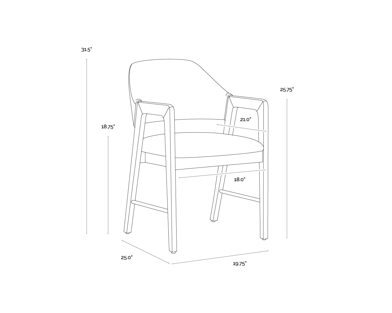 A wireframe image of the product with dimensions shown