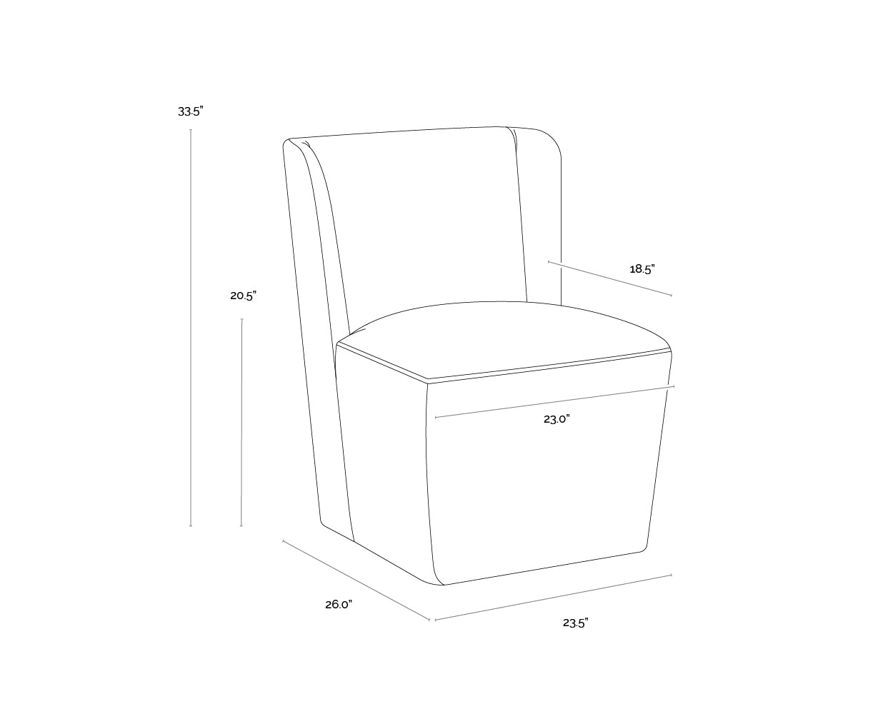 A wireframe image of the product with dimensions shown