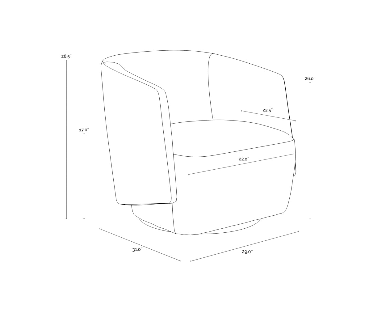 A wireframe image of the product with dimensions shown