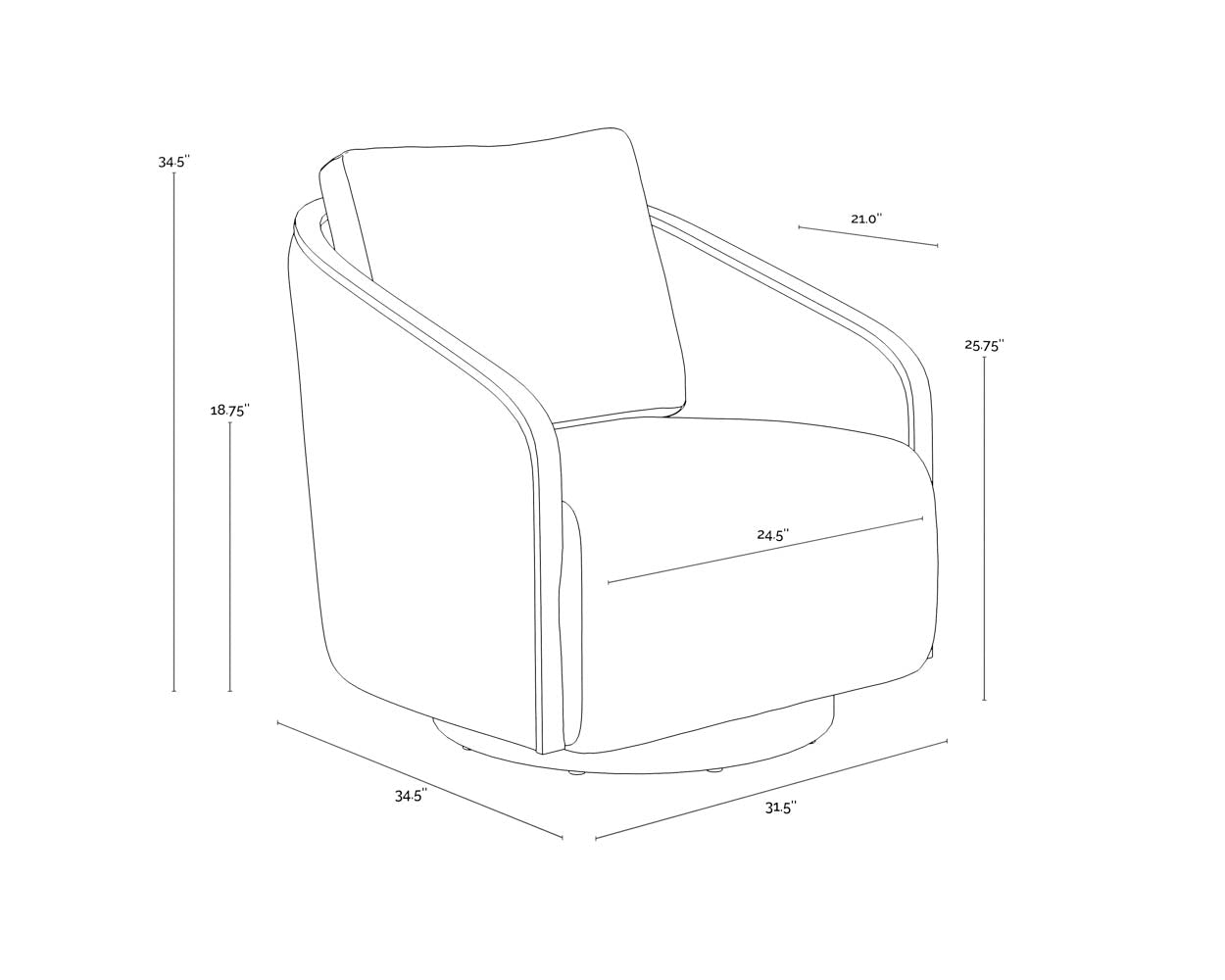 A wireframe image of the product with dimensions shown