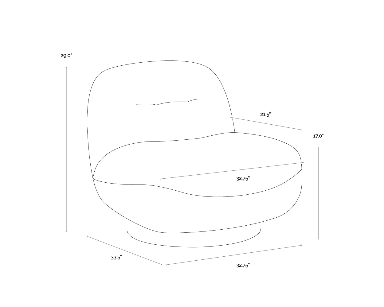 A wireframe image of the product with dimensions shown