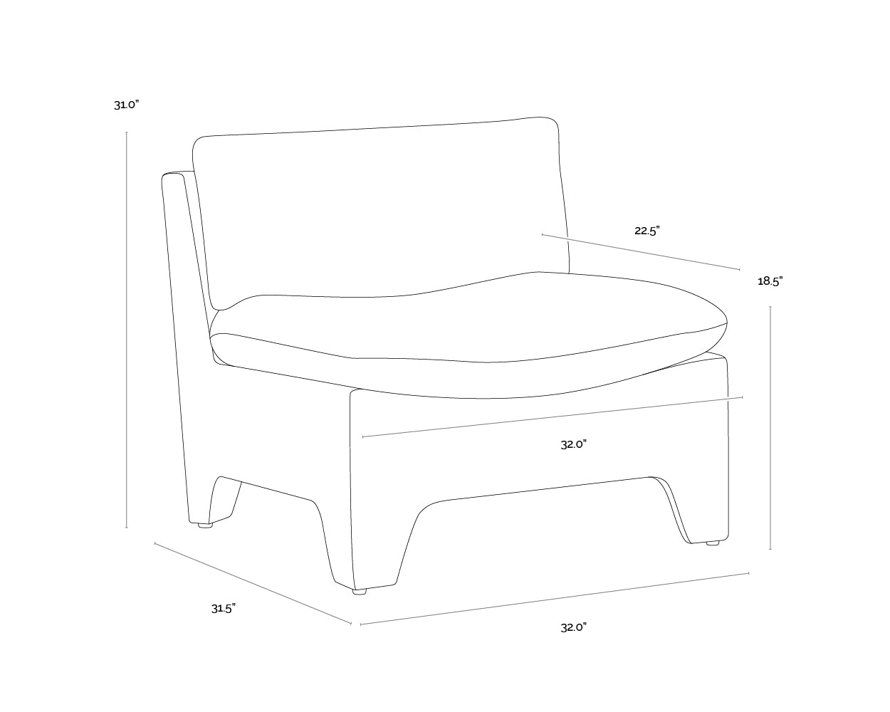 A wireframe image of the product with dimensions shown