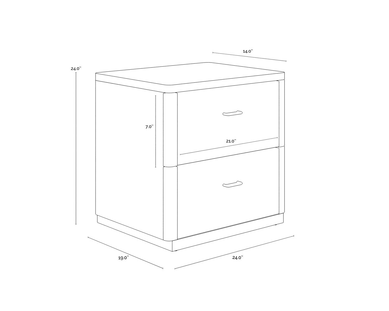 A wireframe image of the product with dimensions shown