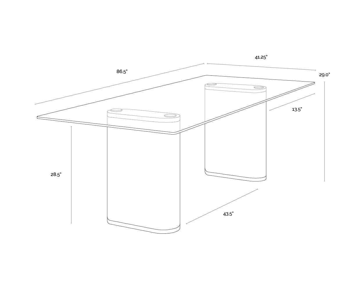 A wireframe image of the product with dimensions shown