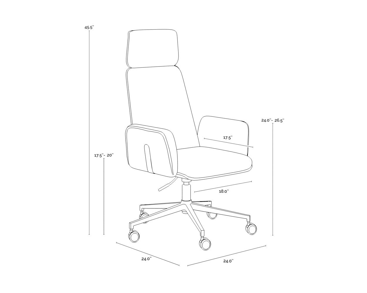 A wireframe image of the product with dimensions shown