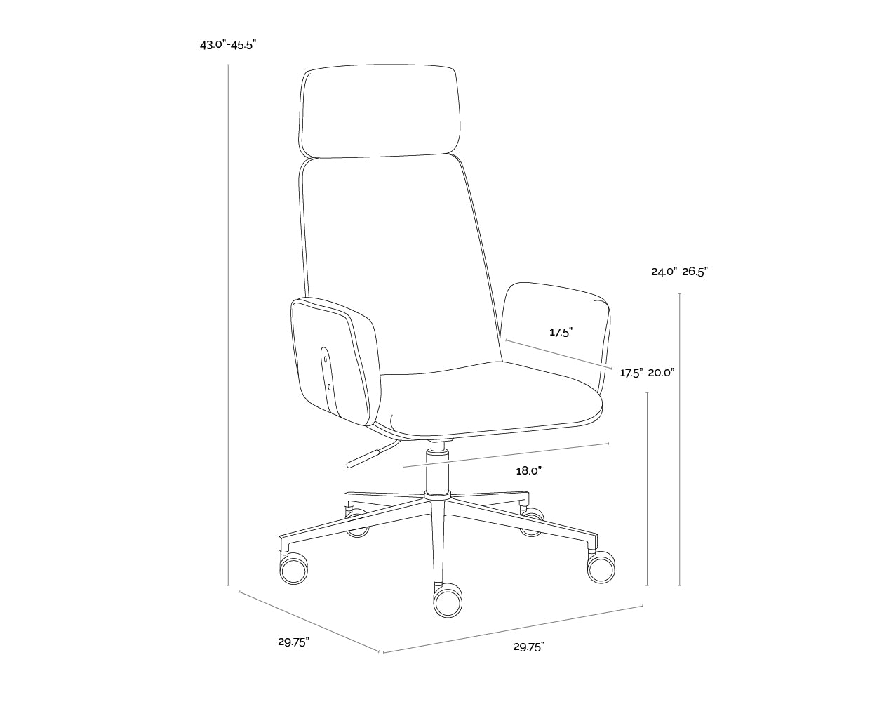 A wireframe image of the product with dimensions shown
