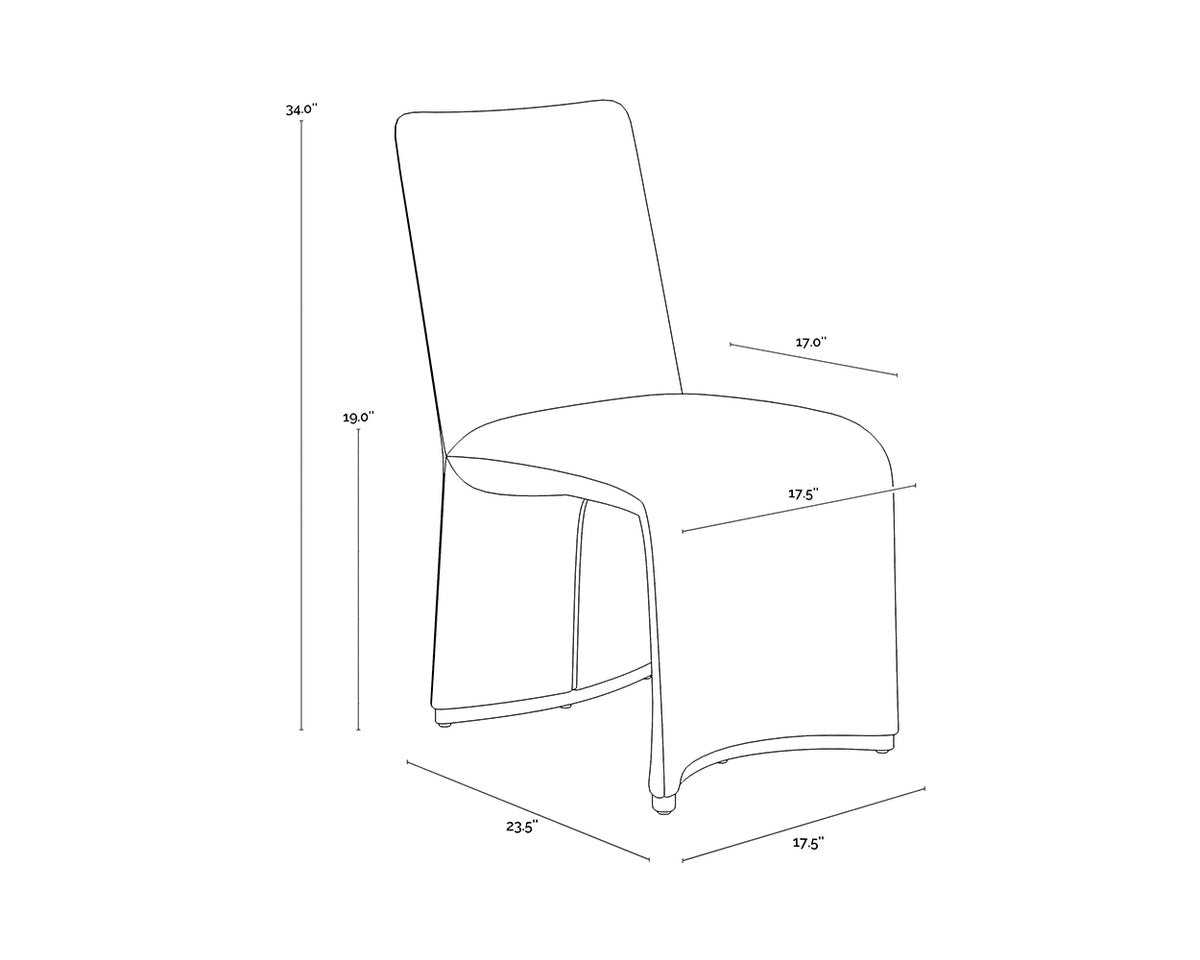 A wireframe image of the product with dimensions shown