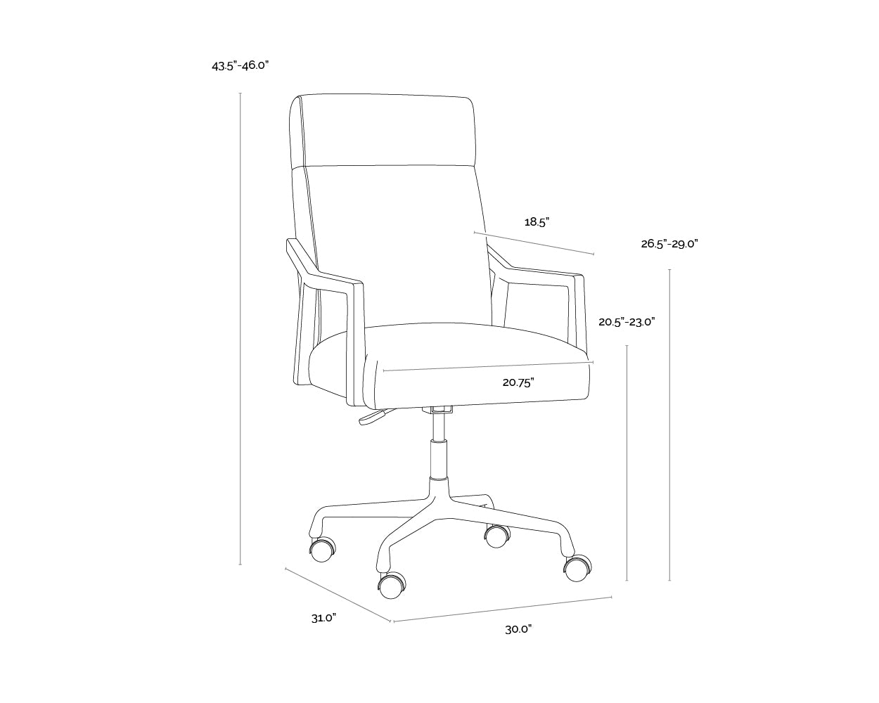 A wireframe image of the product with dimensions shown