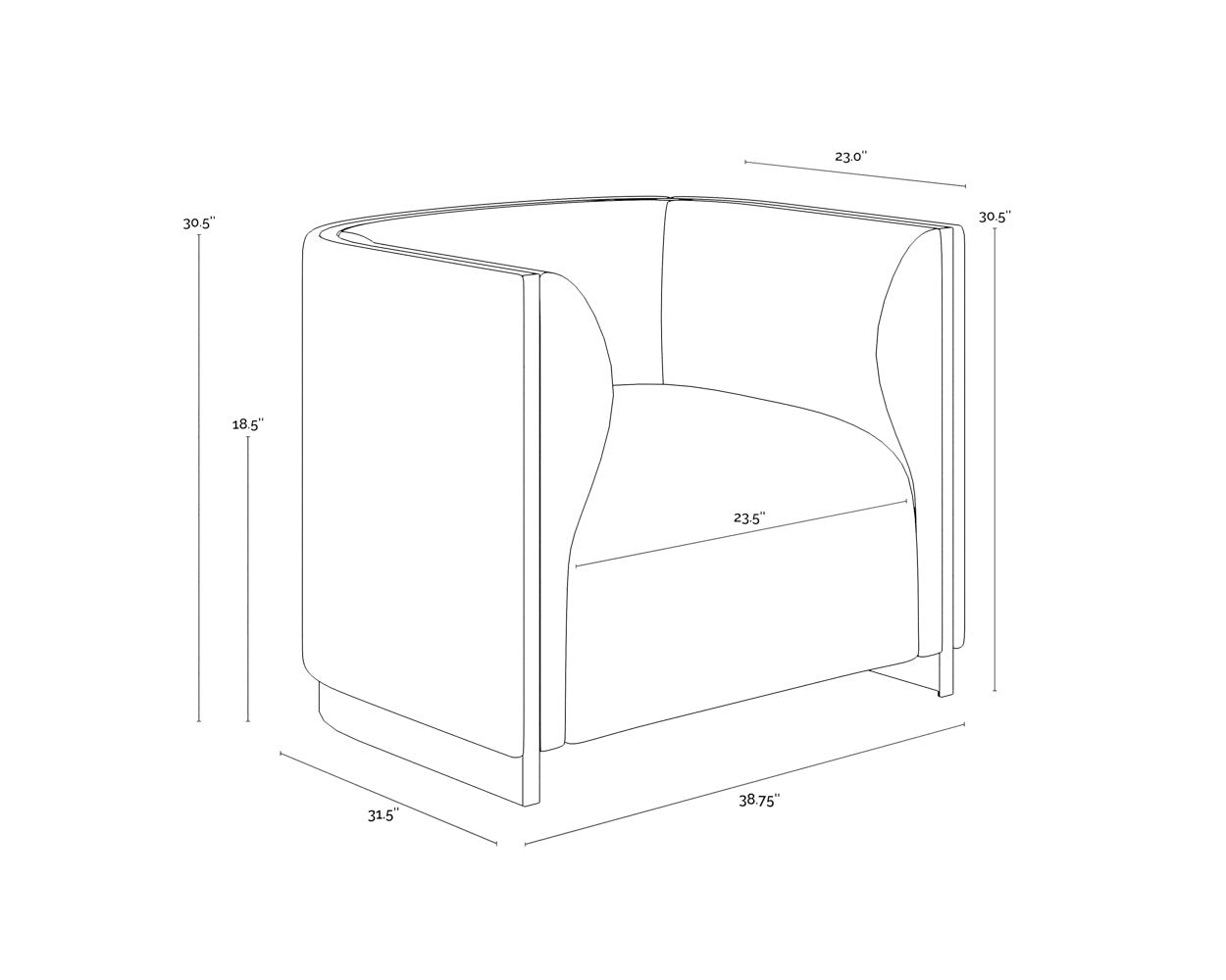 A wireframe image of the product with dimensions shown