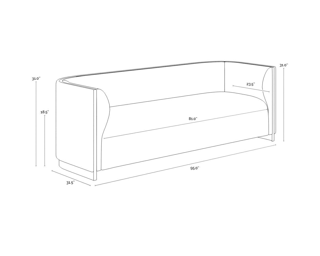 A wireframe image of the product with dimensions shown