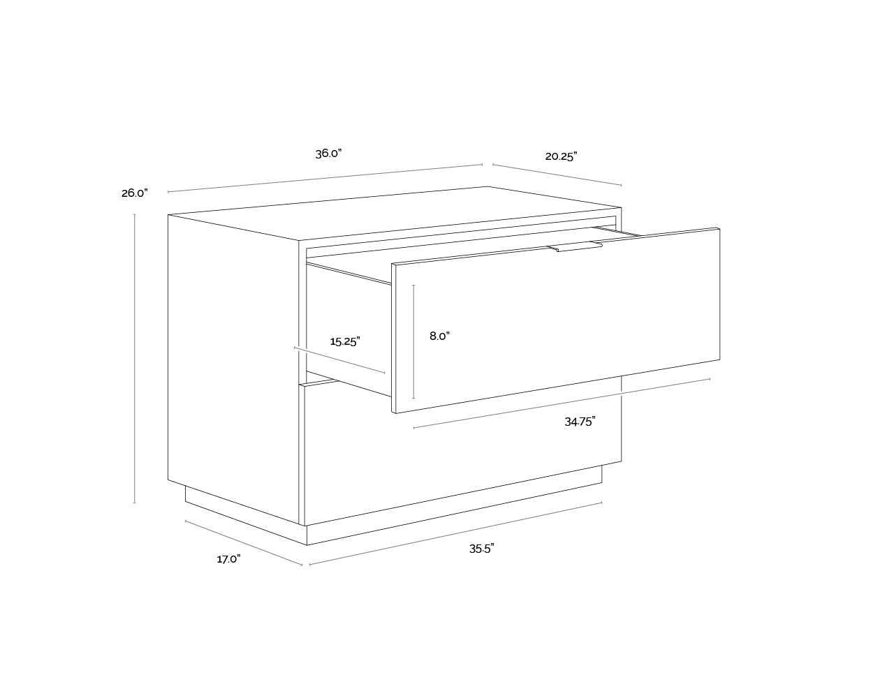 A wireframe image of the product with dimensions shown