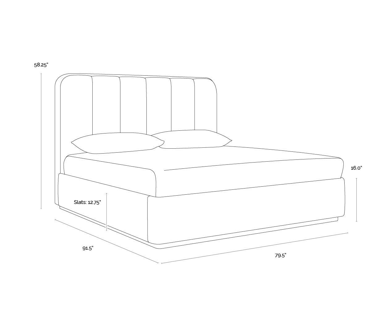 A wireframe image of the product with dimensions shown