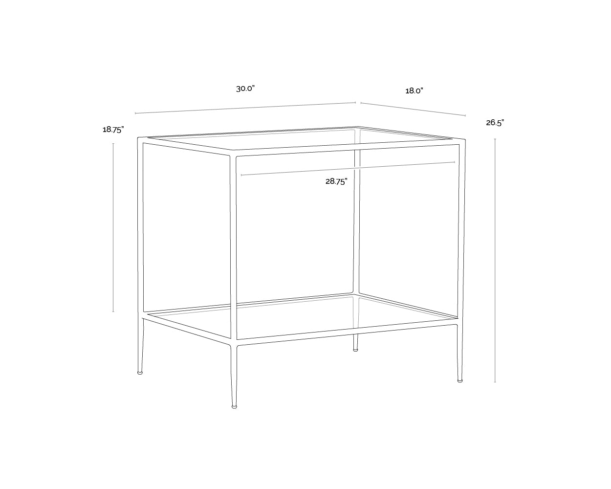 A wireframe image of the product with dimensions shown