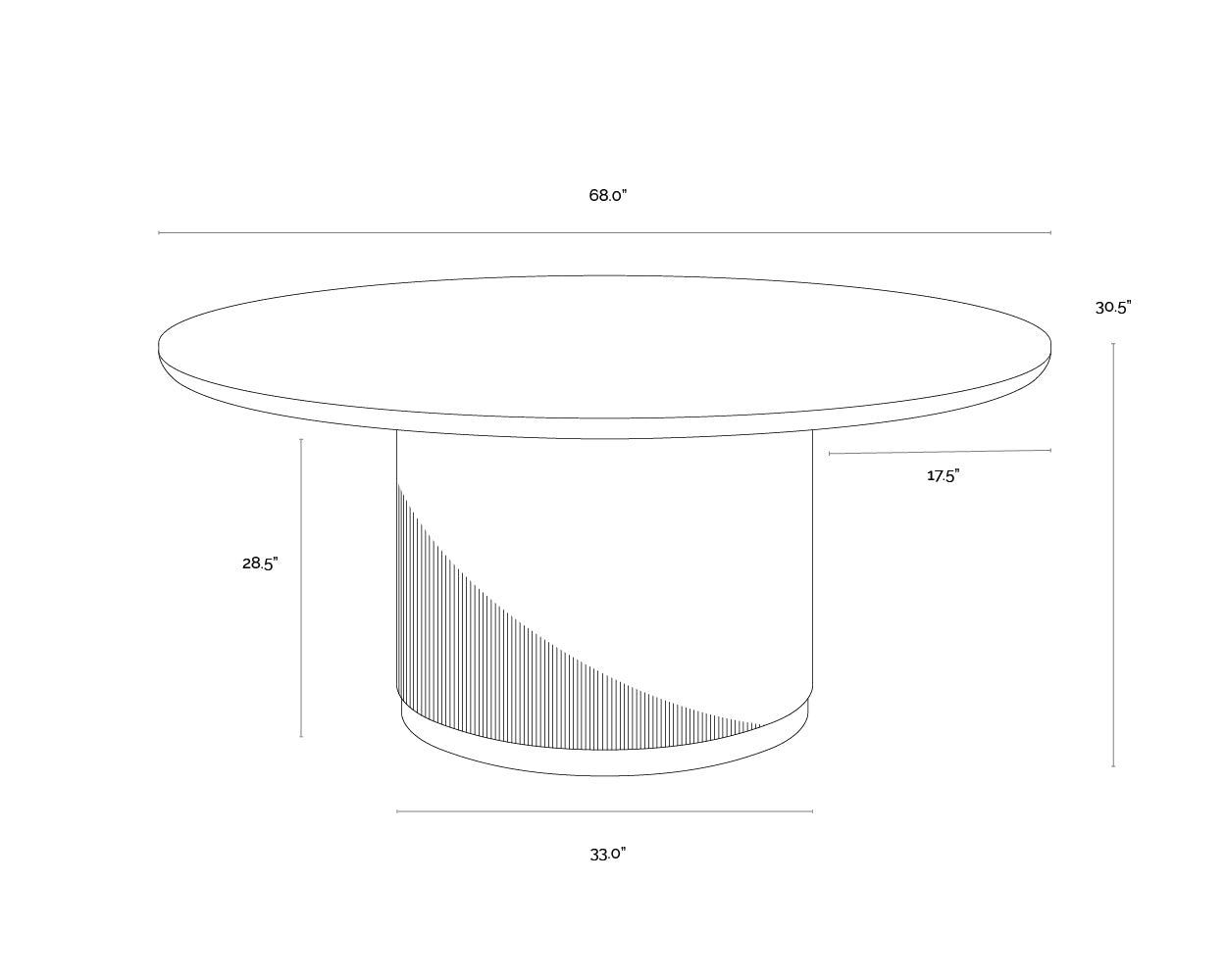 A wireframe image of the product with dimensions shown