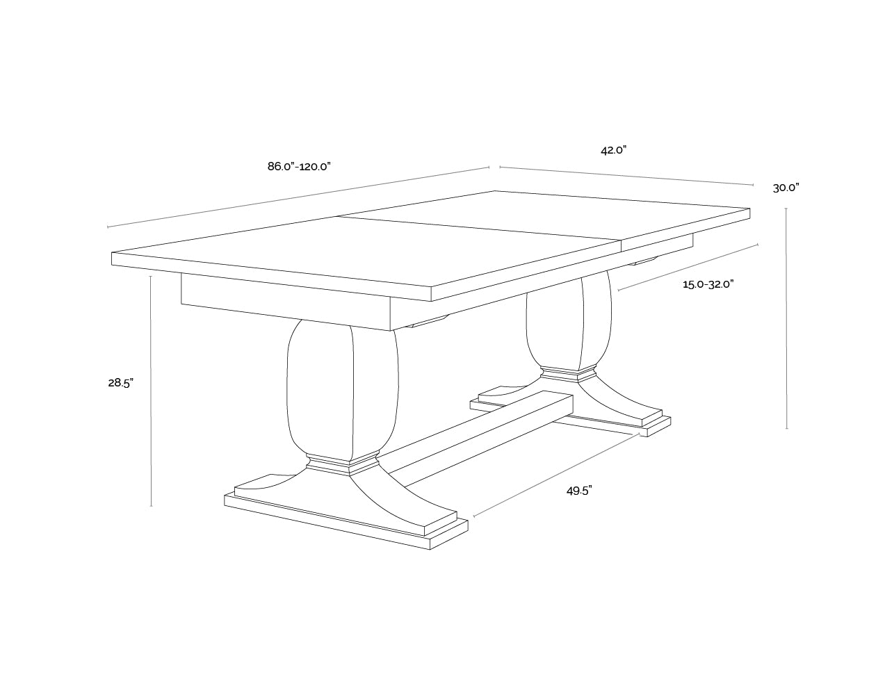 A wireframe image of the product with dimensions shown