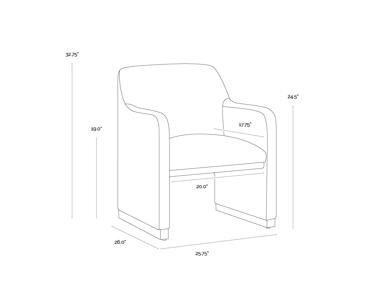 A wireframe image of the product with dimensions shown