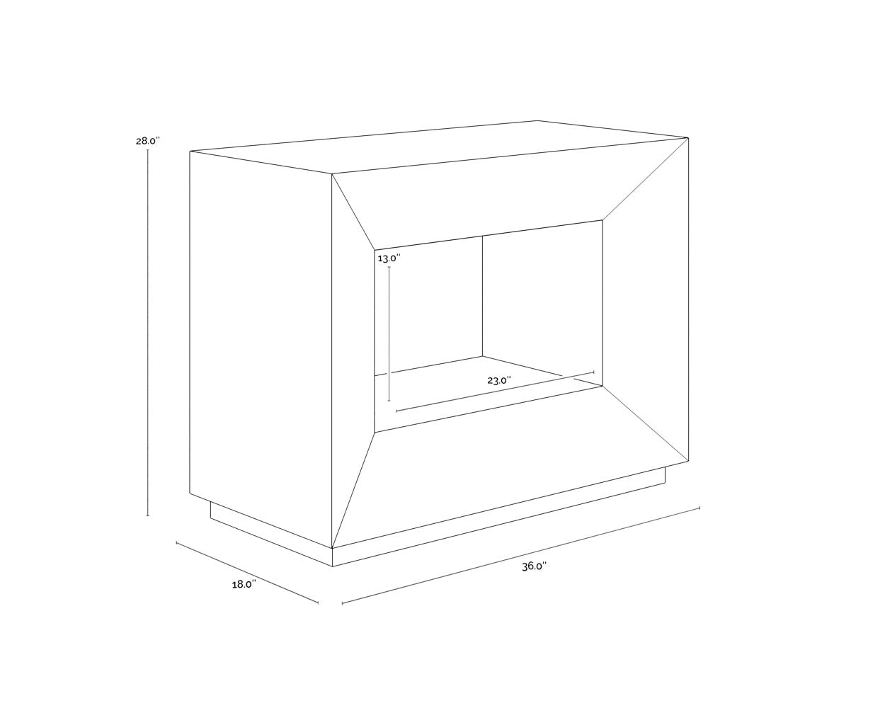 A wireframe image of the product with dimensions shown