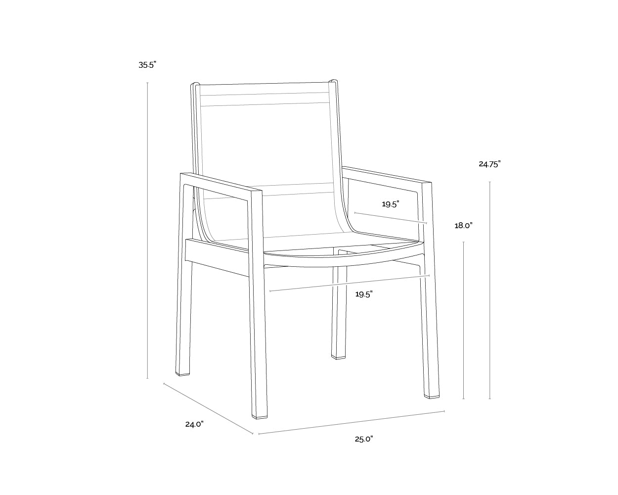 A wireframe image of the product with dimensions shown