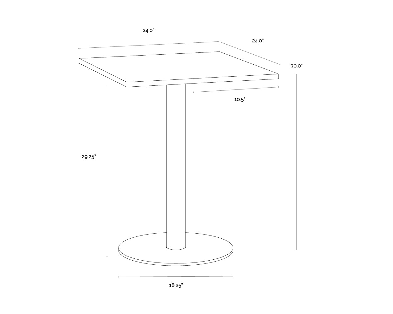 A wireframe image of the product with dimensions shown