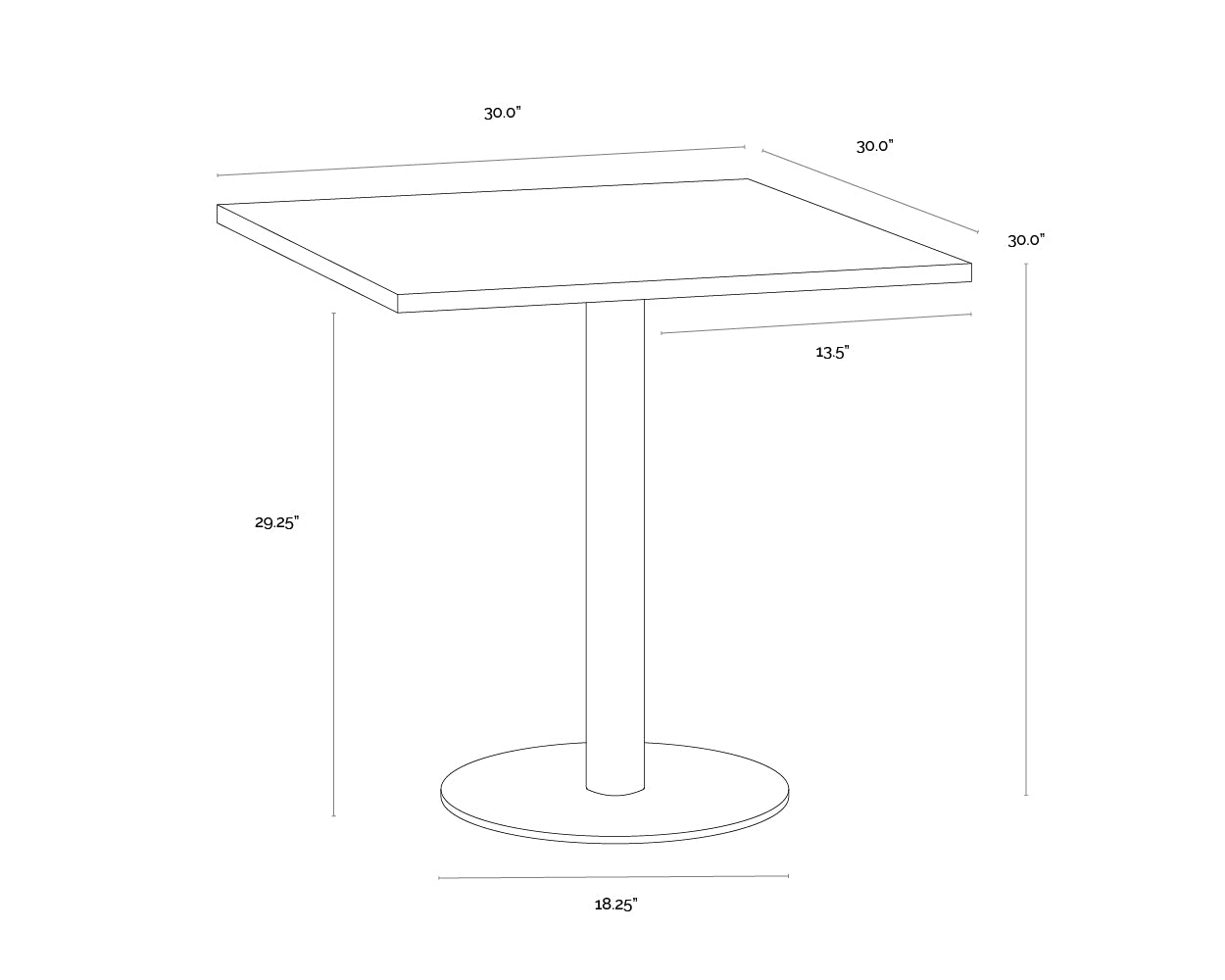 A wireframe image of the product with dimensions shown