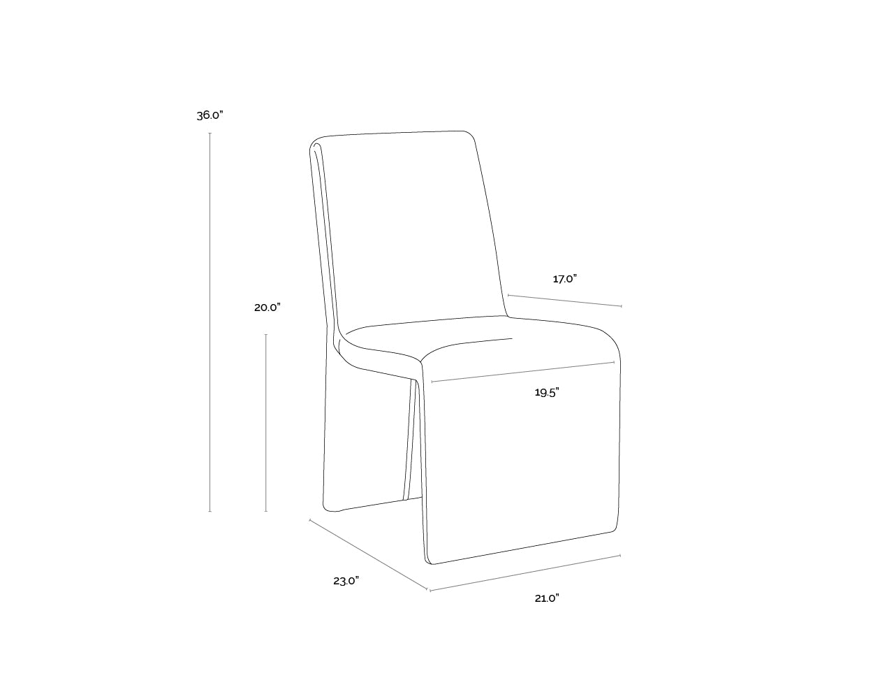 A wireframe image of the product with dimensions shown