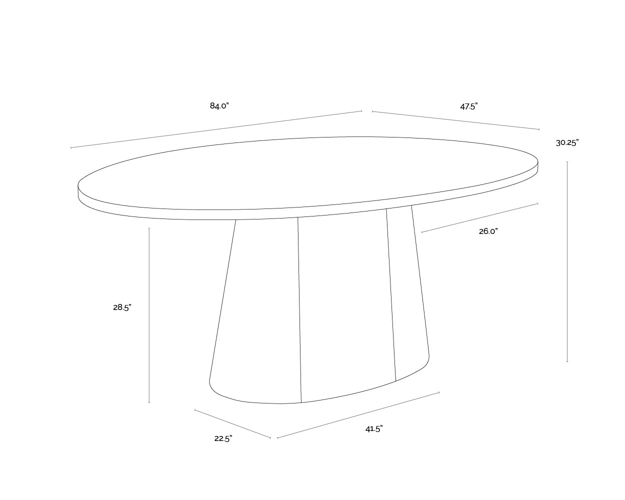 A wireframe image of the product with dimensions shown