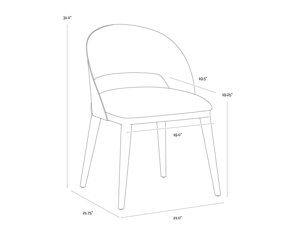 A wireframe image of the product with dimensions shown