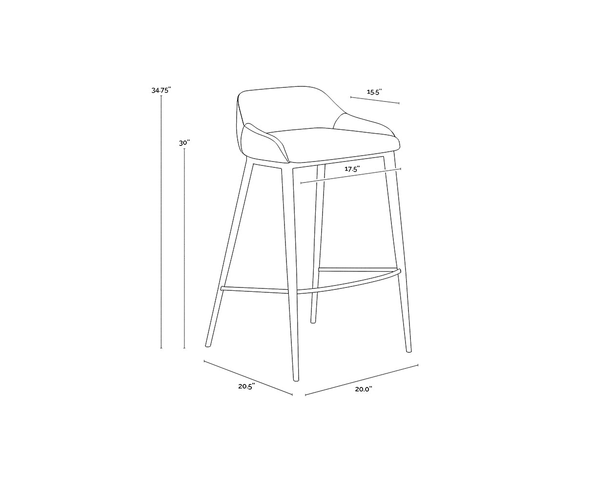 A wireframe image of the product with dimensions shown