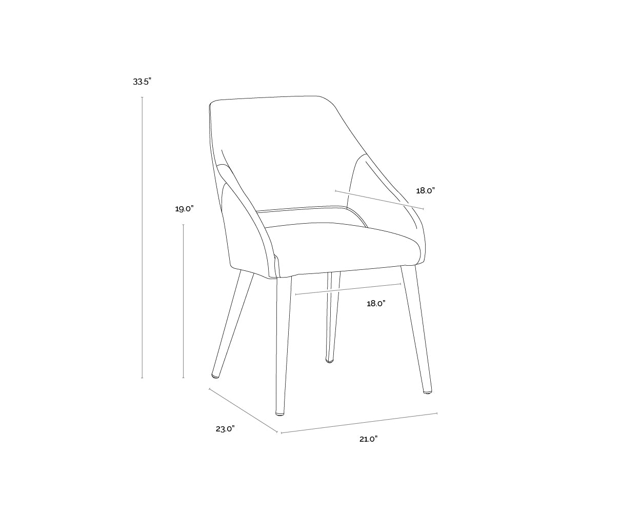 A wireframe image of the product with dimensions shown