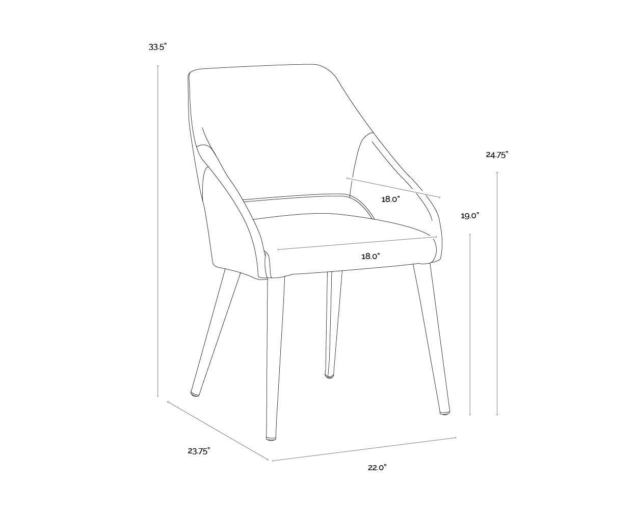 A wireframe image of the product with dimensions shown
